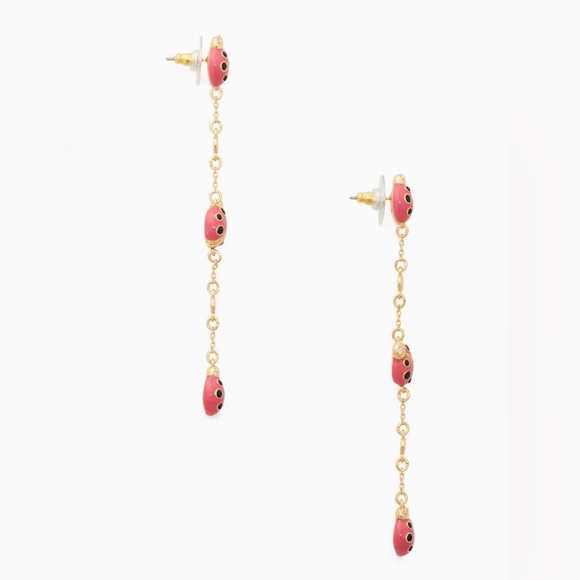 Kate Spade Ladybug Linear Earrings NWT Gold & Red - Picture 3 of 5